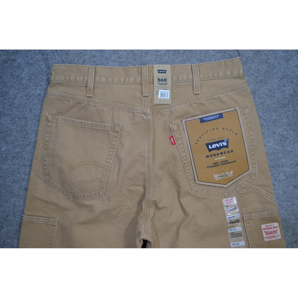 Levi's 568 Pants Mens 33x32 Beige Workwear Loose Straight Carpenter Canvas